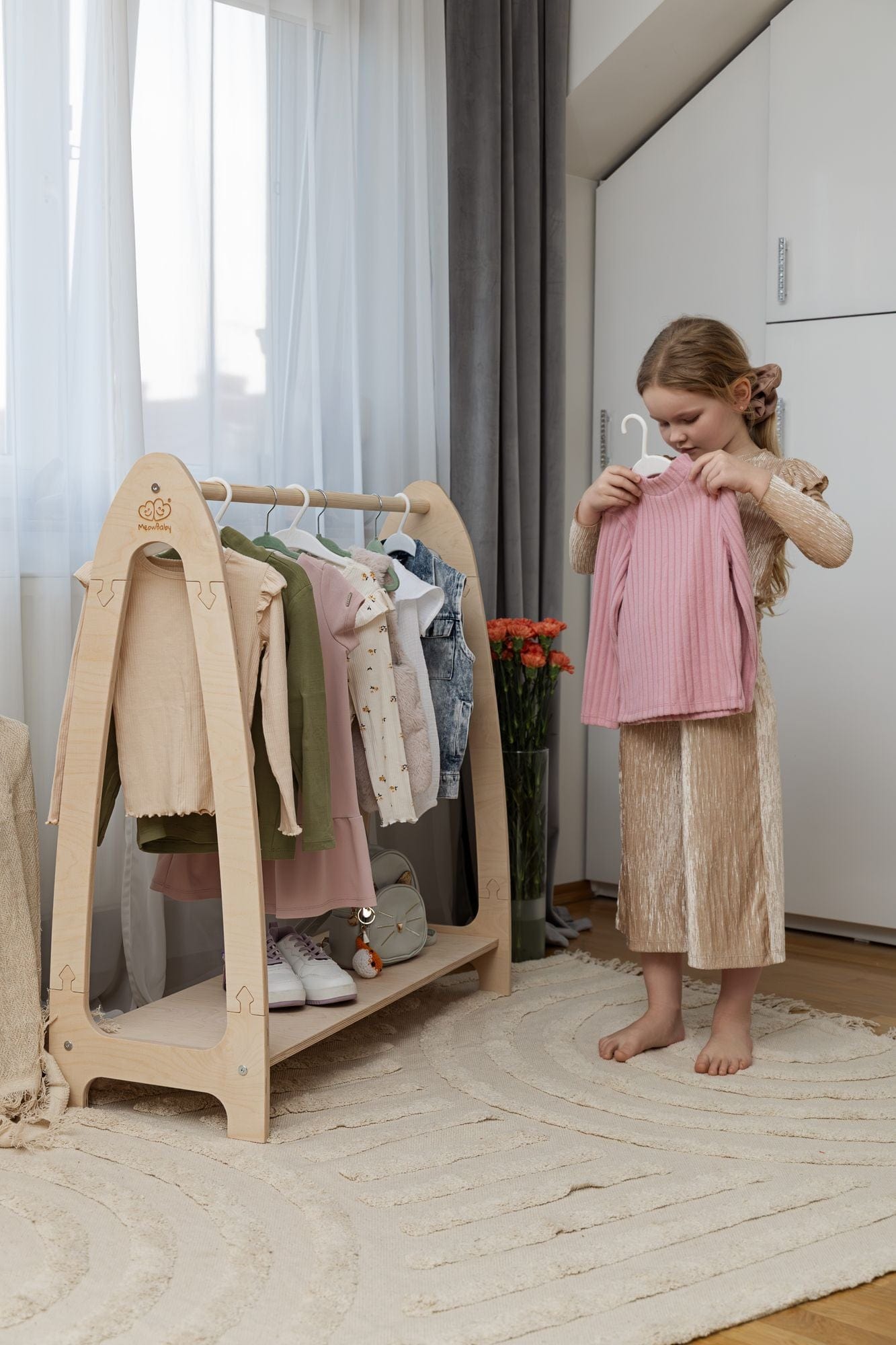 Meowbaby Soft Hanger - Drewniany Wieszak na Ubranka dla Dzieci