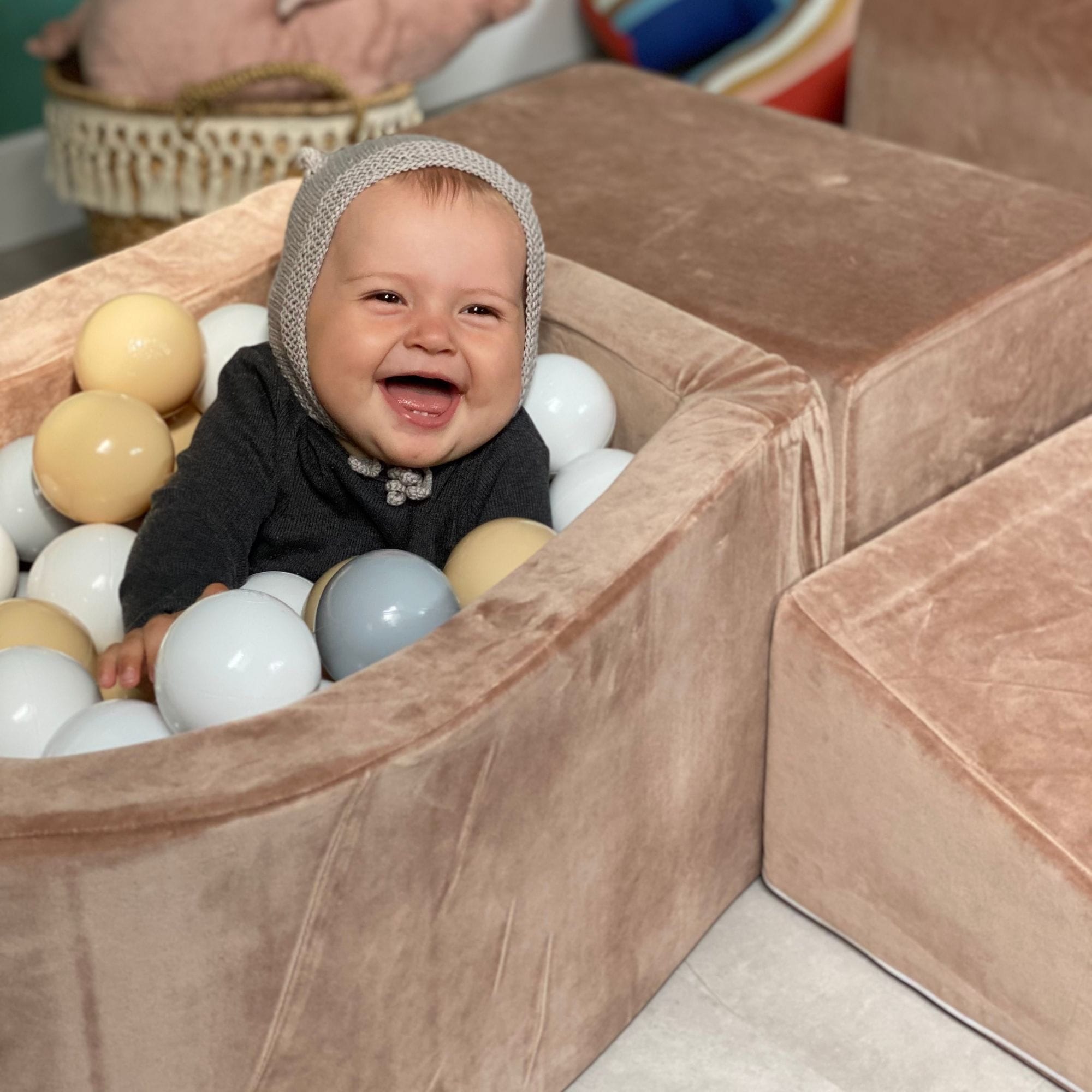 Meowbaby Velvet Ecru - Piankowy Plac Zabaw dla Dzieci | Z Małym Basenem z Kulkami
